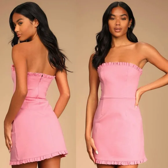NWT LULUS Y2K‎ Strapless Balletcore Ruffle Trim Soft Girl Coquette Mini Dress S - Picture 2 of 7